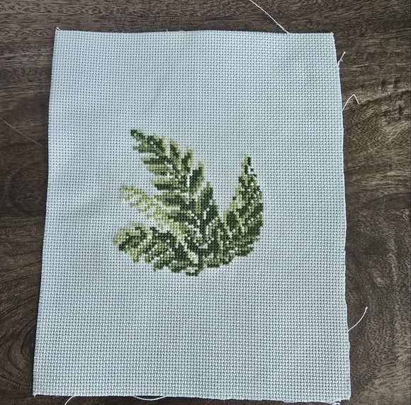 New Green Tropical Floral Leaf Completed Finished Cross Stitch Work Pattern - Picture 2 of 2